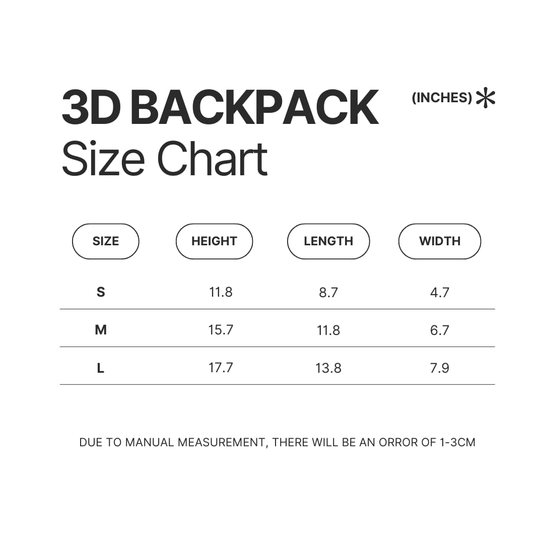 3D Backpack Size Chart - Baki Merchandise