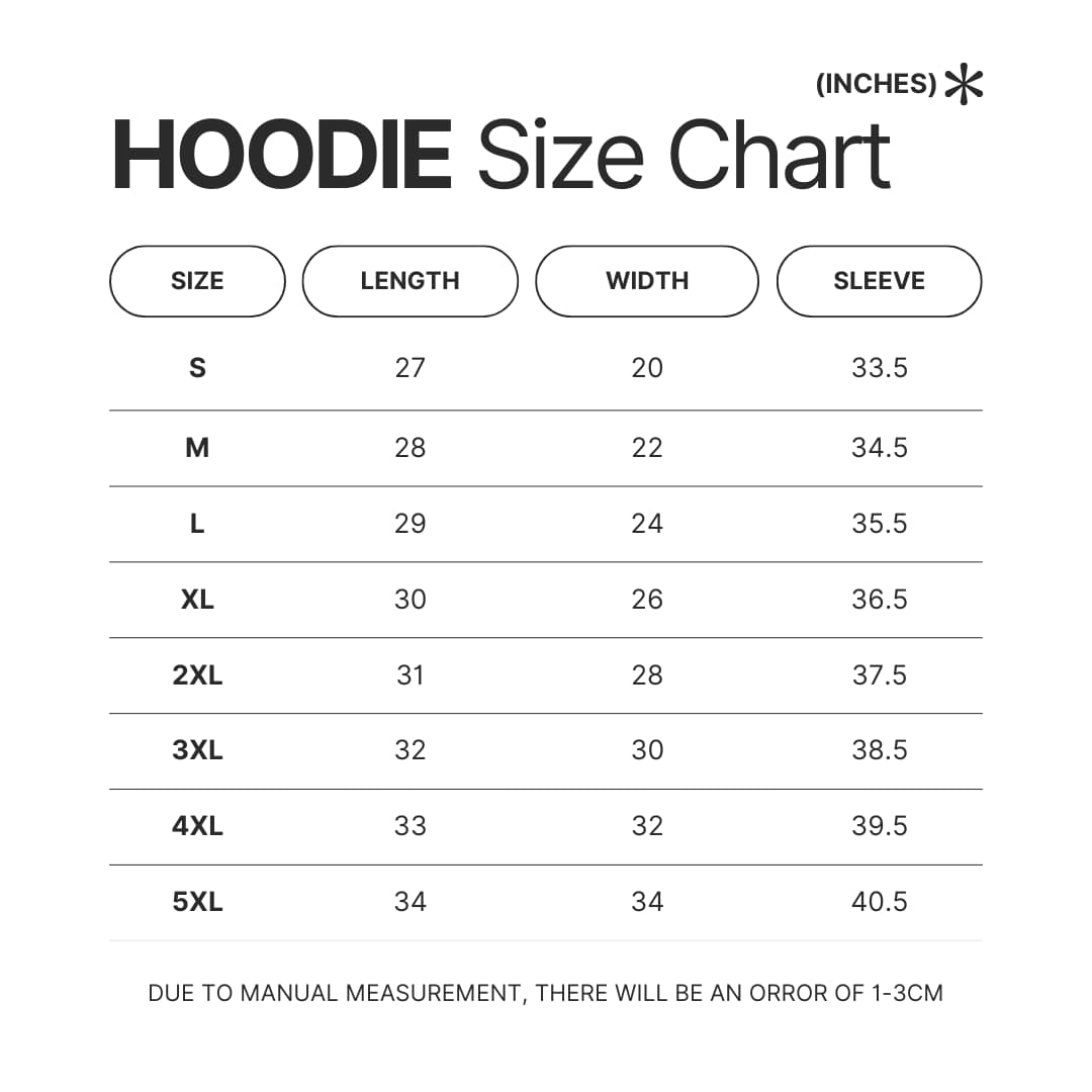 Hoodie Size Chart - Baki Merchandise