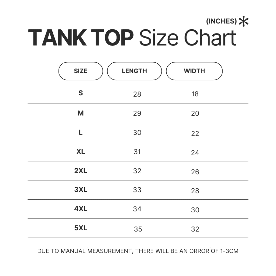 Tank Top Size Chart - Baki Merchandise