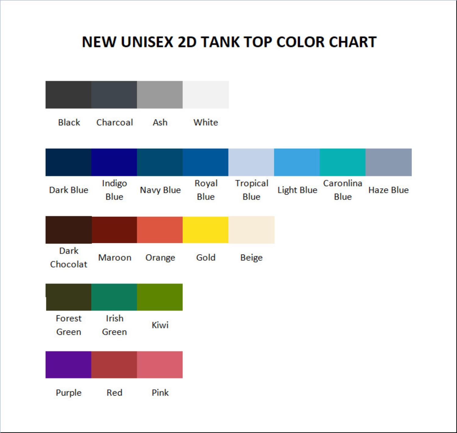 tank top color chart - Baki Merchandise